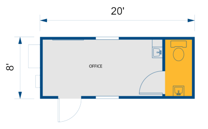 
      20’ Office Elite Container with Restroom Dimensions and Specifications
    