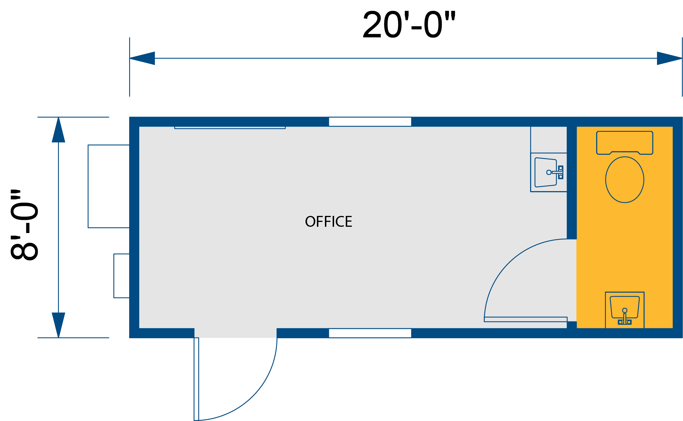 20’ Office Elite Container with Restroom Dimensions and Specifications