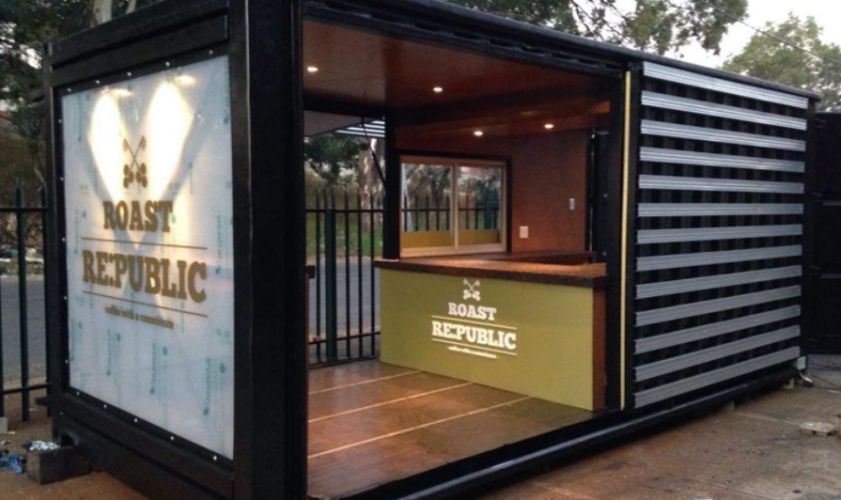 Old shipping container converted into a chic coffee shop, Johannesburg