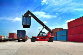 A container towed on a crane
